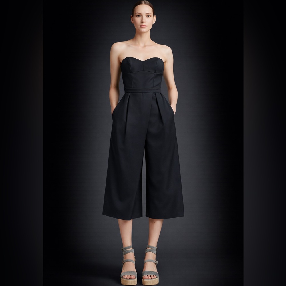 Tibi Black Strapless Wide-Leg Jumpsuit